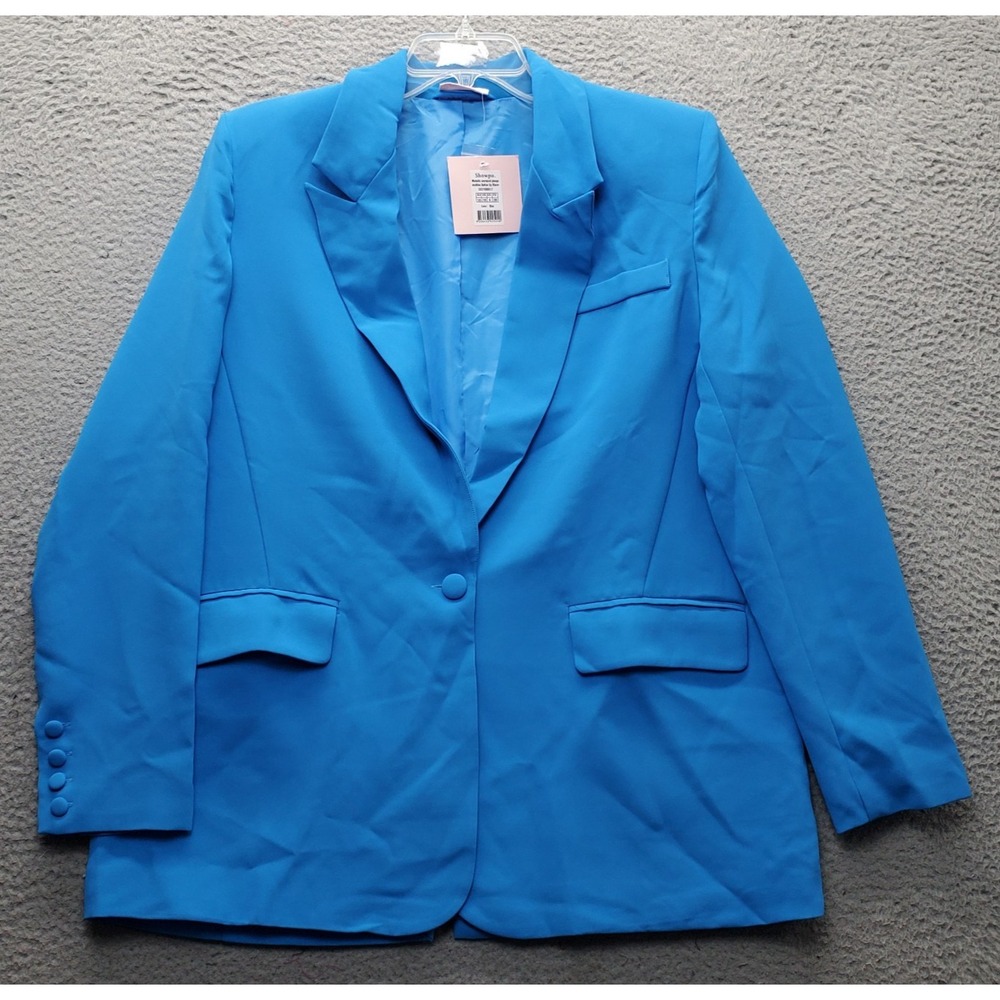 Showpo. Blazer Jacket Womens 6 Blue Oversized Plunge Single Breasted Notch Lapel